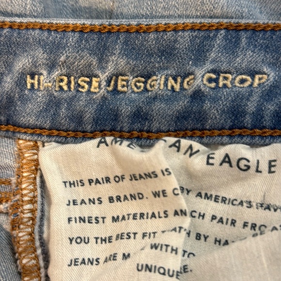 American Eagle Super Stretch Hi Rise Jegging Crop Light Wash Ripped Raw Hem Sz 8 - Picture 5 of 7